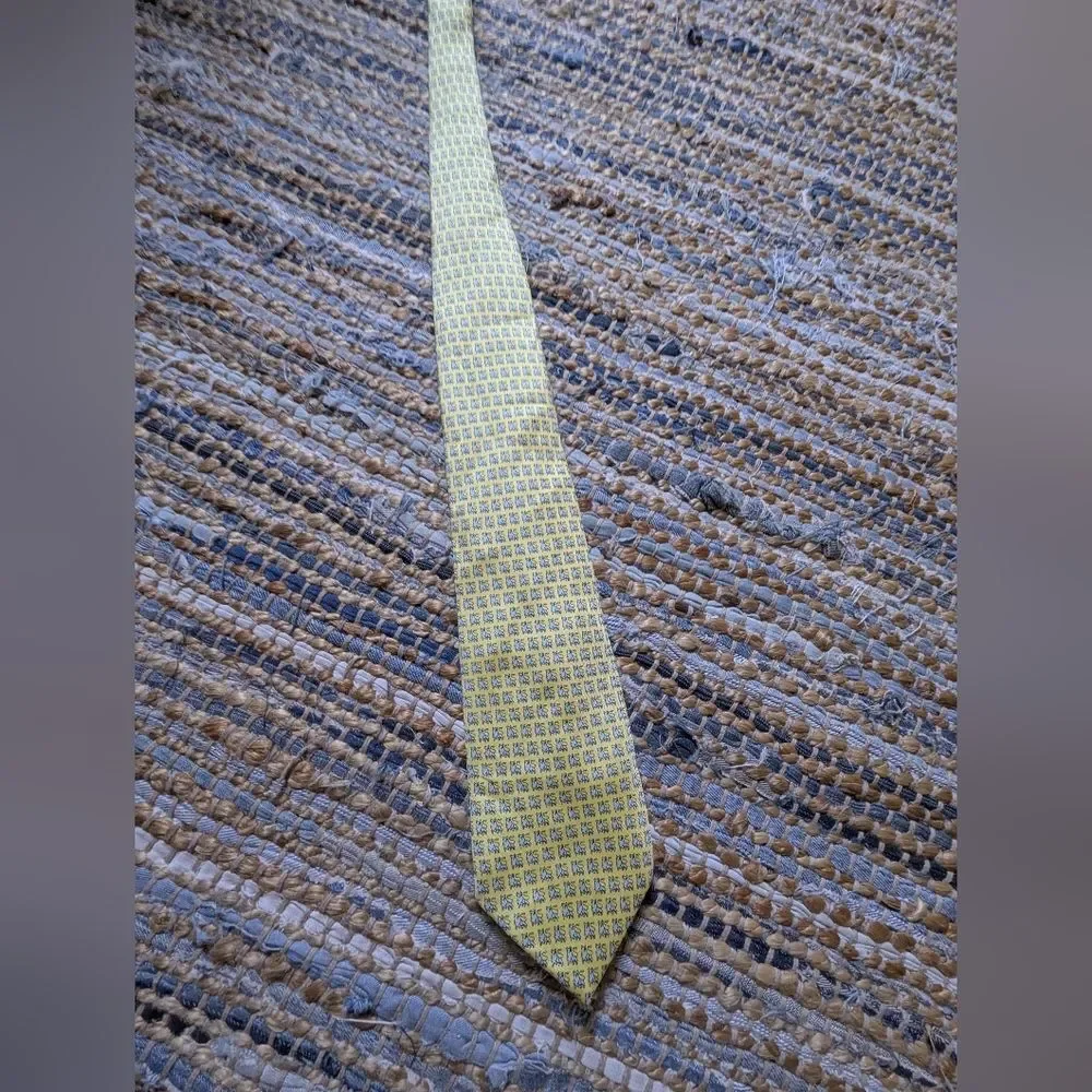 Yellow Blue Silk Dog Print Tie Necktie Novelty Print Fun Whimsical Puppies